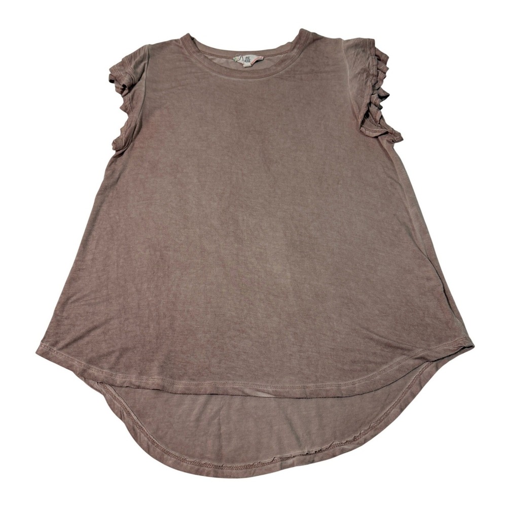 Luxury Base Layer Pink Rose Women M Brown Ruffle Sleeve High Low Tunic Tee Shirt